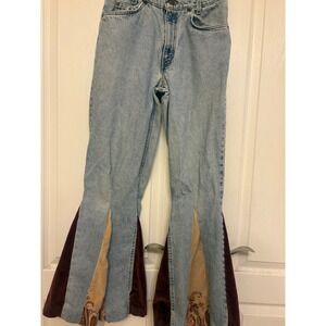 Vintage Levis 550 Upcycled Flair Jeans Orange Tab Paisley Corduroy Bell Bottom